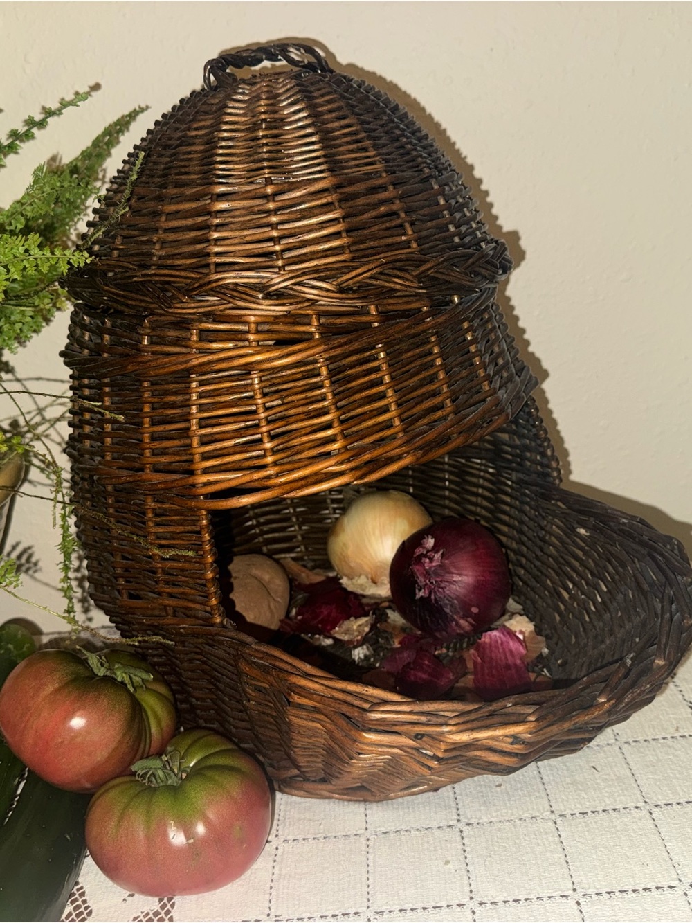 Antique French Handwoven Willow Wicker Potato & Onion/Vegetable Bin/Basket
